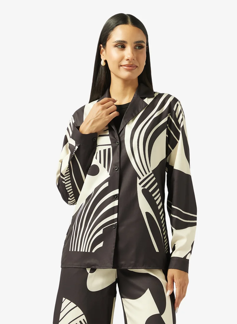 Ginger  Oversize Monochrome Shirt & Wide Leg Pant Coord Set for Women | Best Price UAE